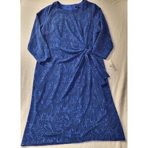 Suite 7 Dress 18 Womens Blue Ruched Floral Stretch Half Sleeve Wedding Formal